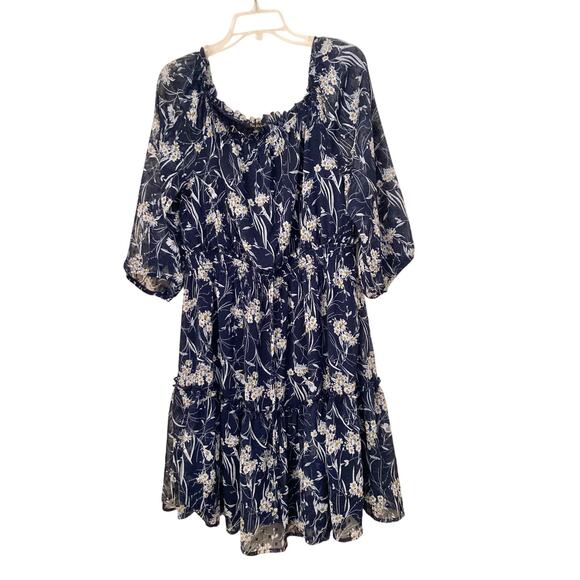 Ryan Michelle Women's Dress Size XL Dark Navy Blue Floral Off The Shoulder NWOT - Picture 1 of 7